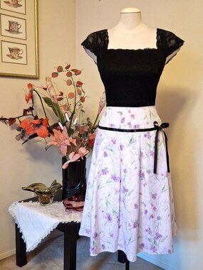 Floral Pleated Lined Midi Skirt A-Line Flared Quality Purple Summer Skirts 12